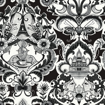 2973-90886 Sadie Black Parisian Damask Wallpaper