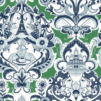 2973-90887 Sadie Green Parisian Damask Wallpaper