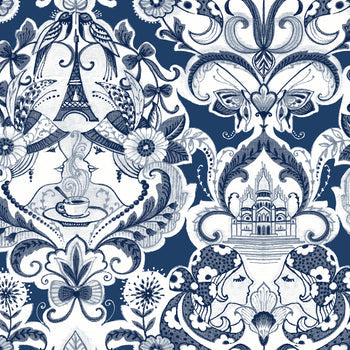 2973-90885 Sadie Navy Parisian Damask Wallpaper