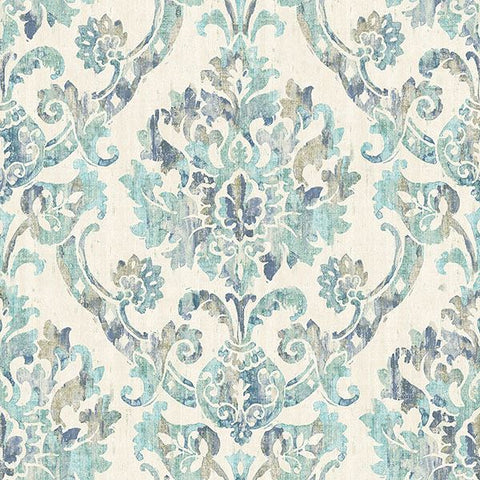 3117-12323 Shasta Teal Damask Wallpaper