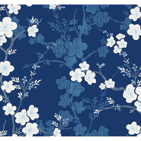 2973-90104 Nicolette Navy Floral Trail Wallpaper