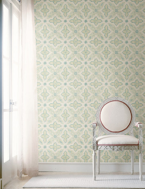 Off Beat Ethnic Turquoise Geometric Floral Wallpaper