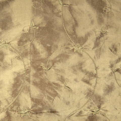 Embroidered Vine Floral Bronze Faux Silk Polyester Fabric