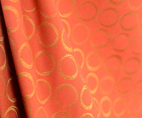 Red Orange Contemporary Upholstery Fabric With Circles