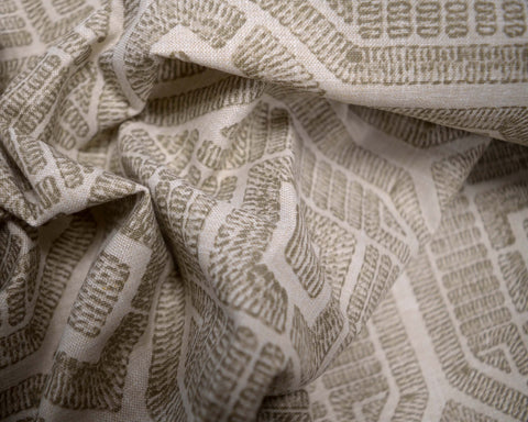 REMNANT Olive Geometric Linen Fabric 54 inches x 2.25 yards