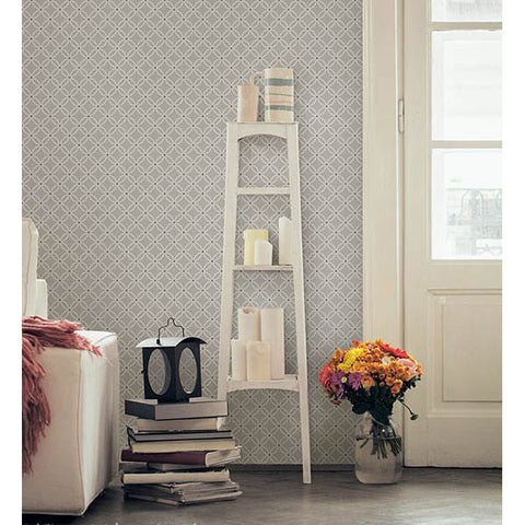 For Your Bath III Kinetic Grey Geometric Floral Wallpaper