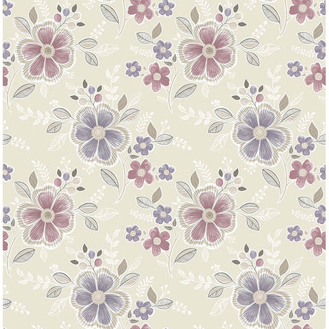 For Your Bath III Chloe Purple Floral Wallpaper