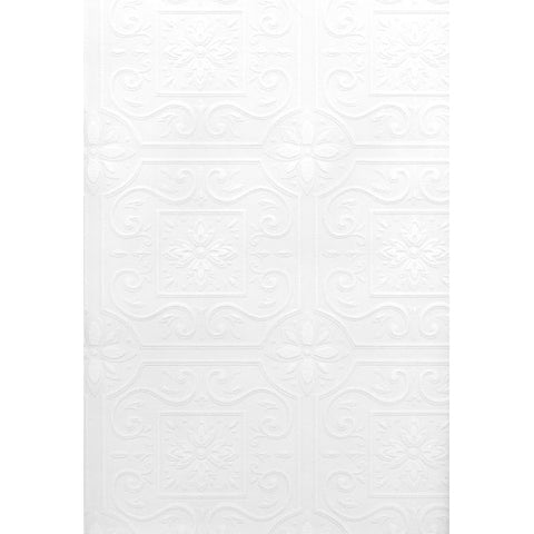 For Your Bath III Talavera White Flower Tile Paintable Wallpaper