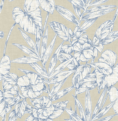 2744-24107 Fiji Navy Floral Wallpaper