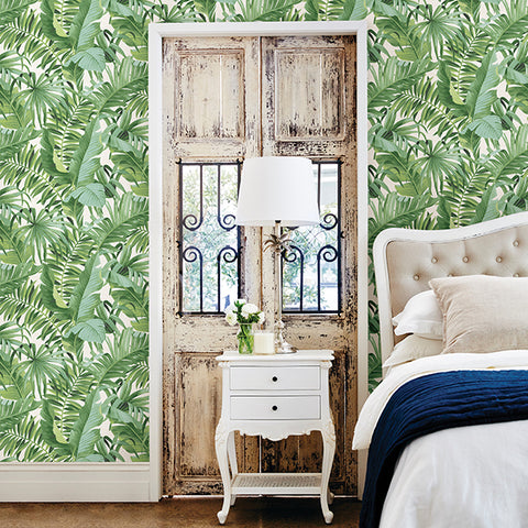 2744-24136 Alfresco Green Palm Leaf Wallpaper