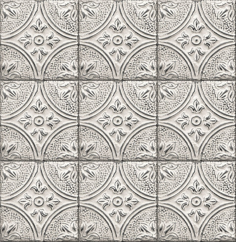 2766-23763 Houston White Tin Tile Wallpaper