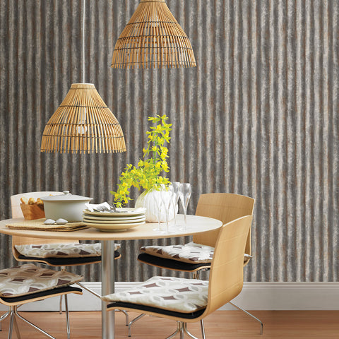 2767-22333 Alloy Silver Corrugated Metal Wallpaper