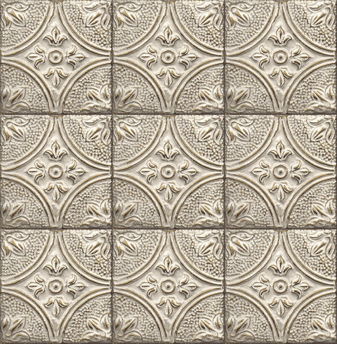 2767-23764 Brasserie White Tin Ceiling Tile Wallpaper