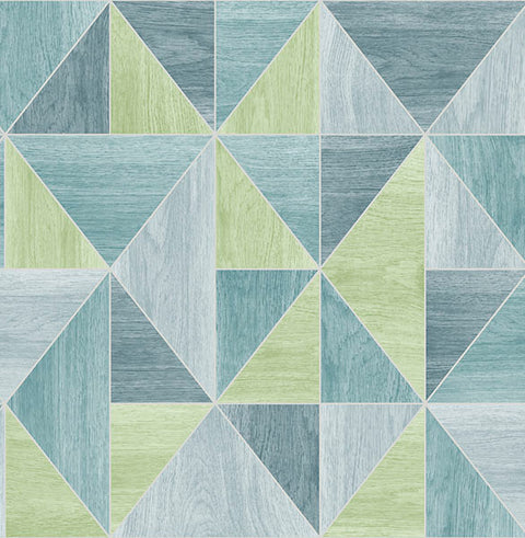 2814-24961 Simpson Blue Geometric Wood Wallpaper