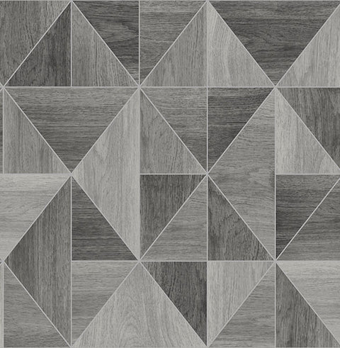 2814-24963 Simpson Grey Geometric Wood Wallpaper