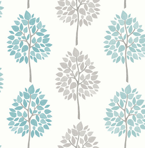 2814-24970 Saar Aqua Tree Wallpaper