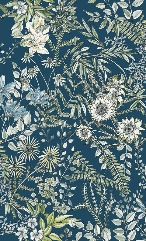 2821-12902 Full Bloom Navy Floral Wallpaper