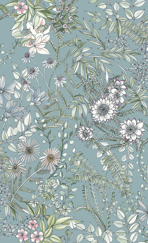 2821-12904 Full Bloom Blue Floral Wallpaper