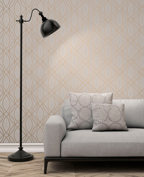 2834-42345 Lisandro Rose Gold Geometric Lattice Wallpaper