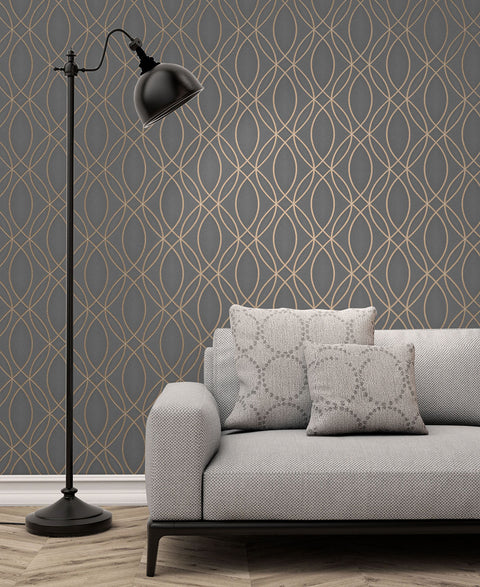 2834-42349 Lisandro Taupe Geometric Lattice Wallpaper