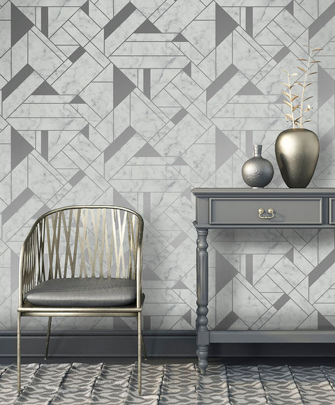 2834-M1467 Gulliver Silver Marble Geometric Wallpaper