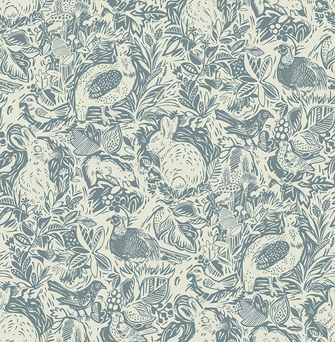 2861-25726 Revival Blue Fauna Wallpaper