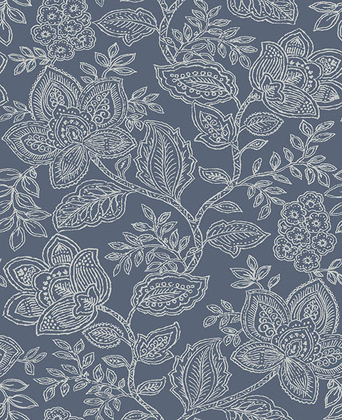 2861-25734 Larkin Blue Floral Wallpaper