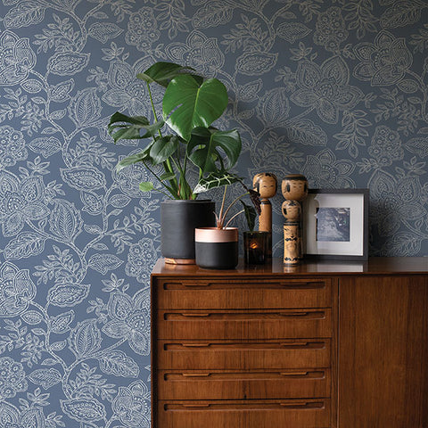 2861-25734 Larkin Blue Floral Wallpaper