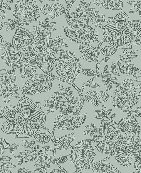 2861-25737 Larkin Green Floral Wallpaper