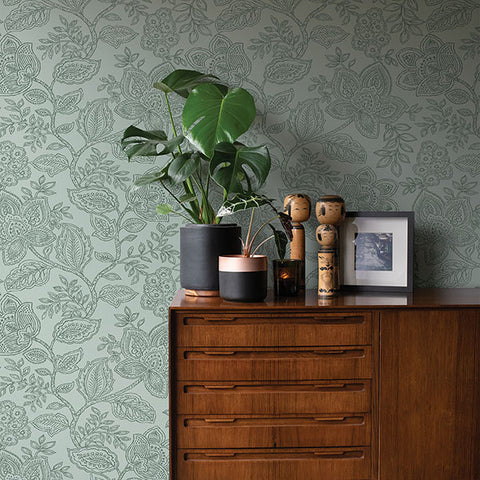 2861-25737 Larkin Green Floral Wallpaper