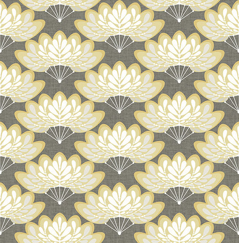 2861-25754 Lotus Mustard Floral Fans Wallpaper