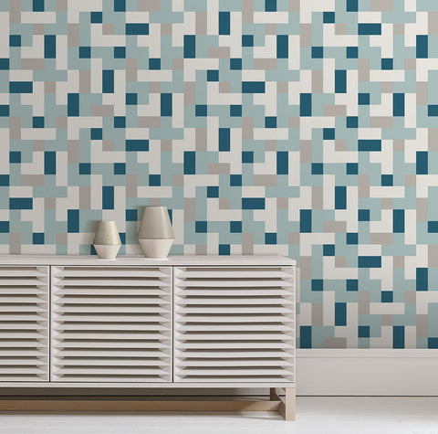 2889-25221 Alby Blue Geometric Wallpaper