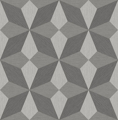 2896-25300 Valiant Grey Faux Grasscloth Mosaic Wallpaper
