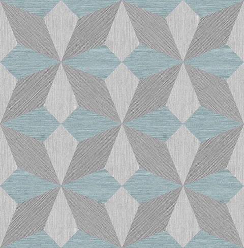 2896-25304 Valiant Light Blue Faux Grasscloth Mosaic Wallpaper