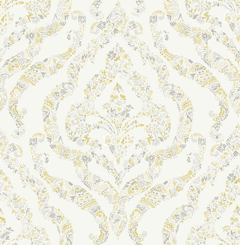 2901-25401 Featherton Mustard Floral Damask Wallpaper
