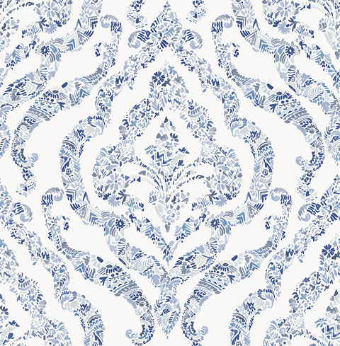 2901-25403 Featherton Blue Floral Damask Wallpaper