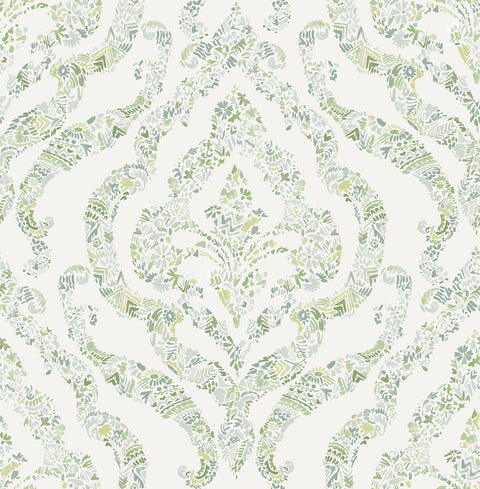 2901-25404 Featherton Light Green Floral Damask Wallpaper