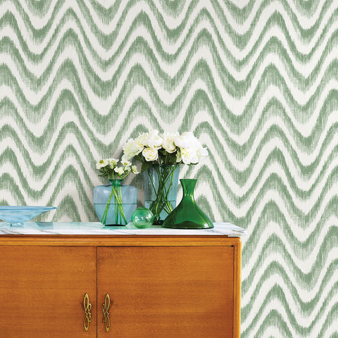 2901-25406 Bargello Green Faux Grasscloth Wave Wallpaper