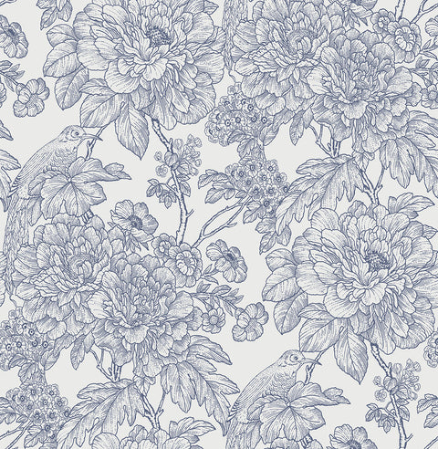 2901-25411 Birds of Paraside Breeze Blue Floral Wallpaper