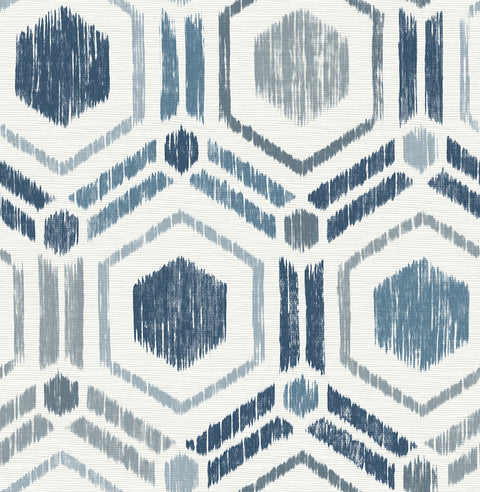 2901-25433 Borneo Blue Geometric Grasscloth Wallpaper