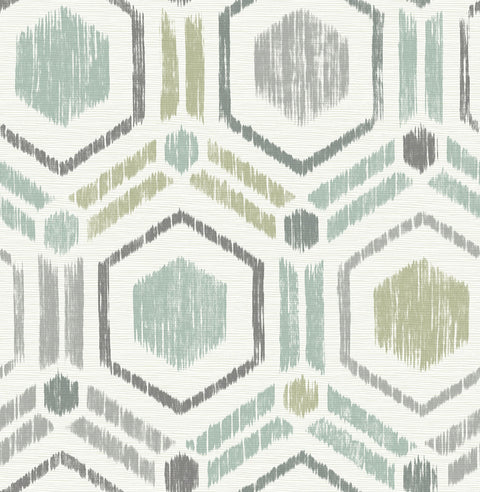 2901-25435 Borneo Light Green Geometric Grasscloth Wallpaper