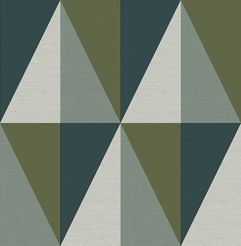 2902-25537 Aspect Green Geometric Faux Grasscloth Wallpaper