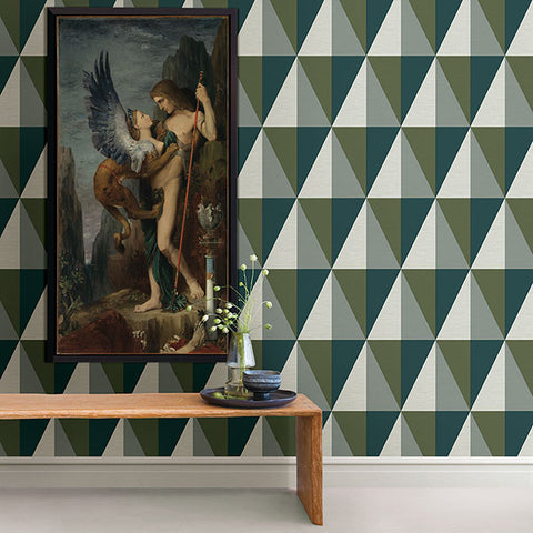 2902-25537 Aspect Green Geometric Faux Grasscloth Wallpaper