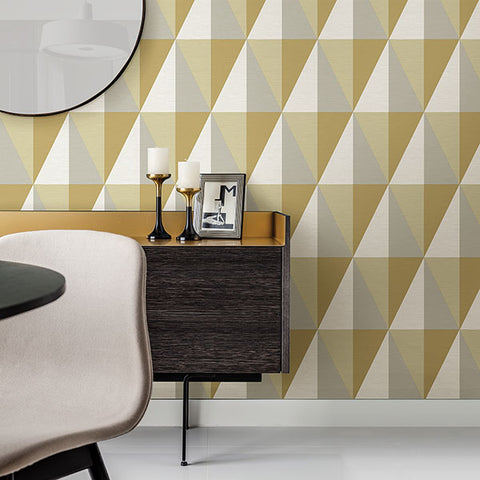 2902-25538 Aspect Yellow Geometric Faux Grasscloth Wallpaper