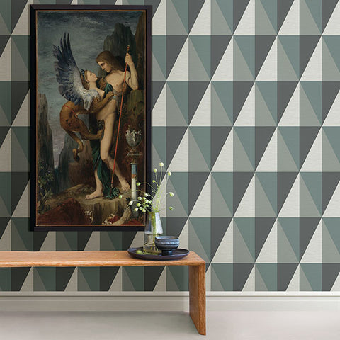 2902-25539 Aspect Teal Geometric Faux Grasscloth Wallpaper