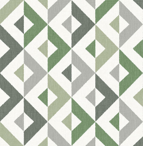 2902-25543 Seesaw Green Geometric Faux Linen Wallpaper