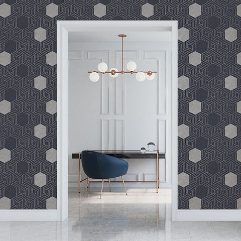 2902-25547 Momentum Navy Geometric Wallpaper