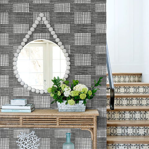 2903-25824 Maxwell Black Geometric Wallpaper