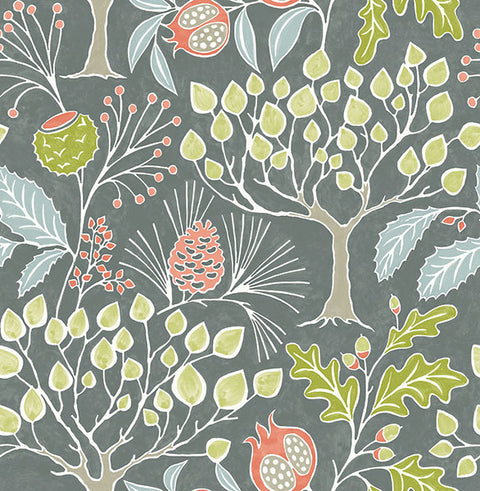 2903-25831 Shiloh Grey Botanical Wallpaper