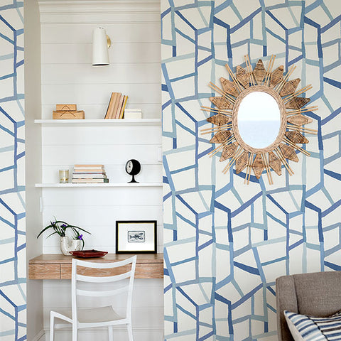 2903-25849 Tate Blue Geometric Linen Wallpaper